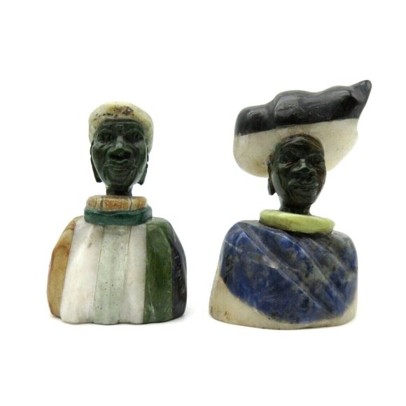 Small STONE BUST Set Colourful Hand Carved in Zimbabwe Africa 3.1" Tall - Picture 1 of 9